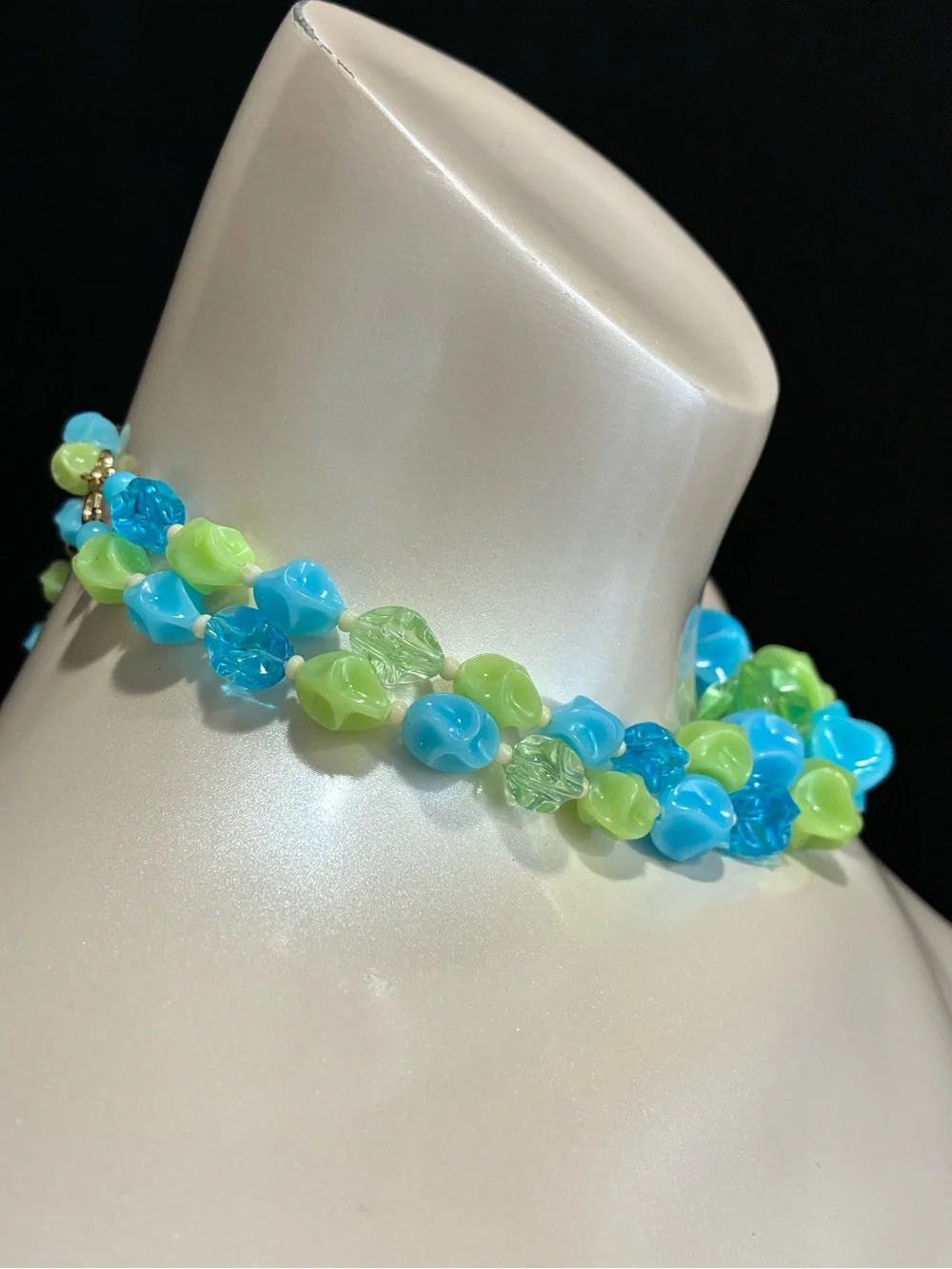 VTG Germany Sea Breeze Blue & Green Lucite Beaded Summer Statement Necklace EUC